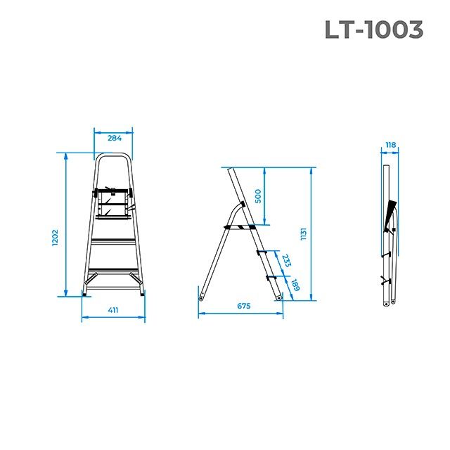 Стрем"янка з алюмінію,3 сходини, висота до платформи 630мм. LT-1003