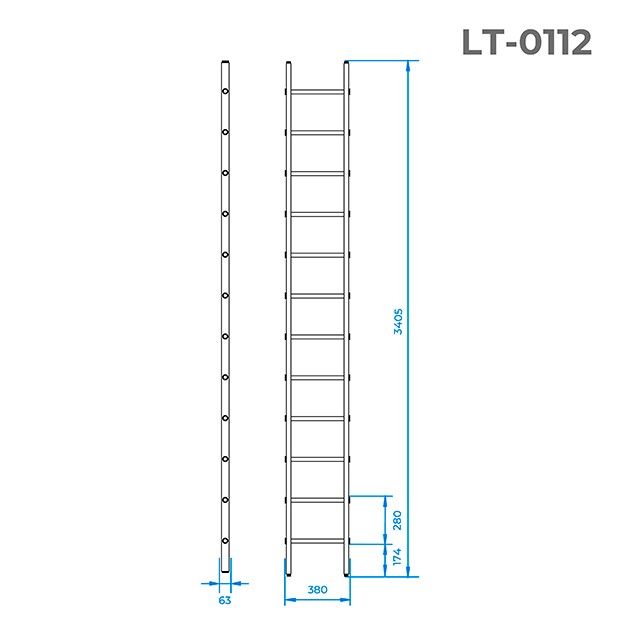 Драбина з алюмінію приставна 12 сходів-3.4м LT-0112