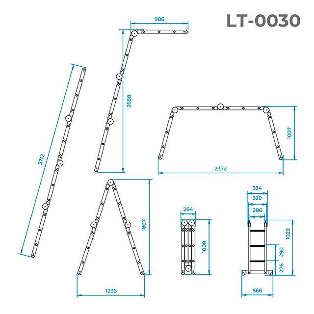 Драбина алюміній трансформер багатофункційна 4*3 3.7м LT-0030