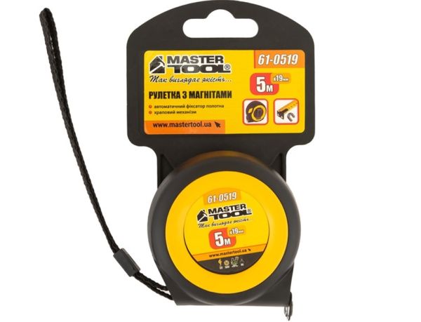 Рулетка MASTERTOOLз магнітами,авто фіксатор 5м*19мм