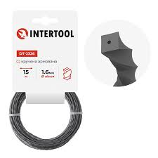 Ліска для тримера "квадрат" кручена армована, 1,6 мм*15 м INTERTOOL DT-2326
