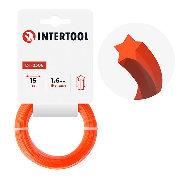 Ліска для тримера "зірка", 1,6 мм*15 м INTERTOOL DT-2306