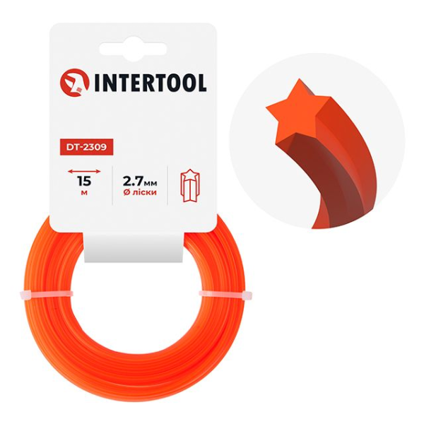 Ліска для тримера "зірка", 2,7 мм*15 м INTERTOOL DT-2309