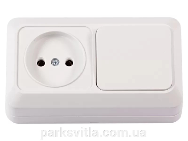 Розетка блок+вимикач LUXEL біла