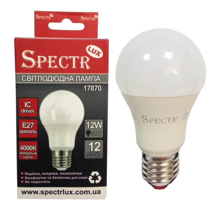 Лампа SPEKTR LED A60-12W-E27 4000K 1080Lm
